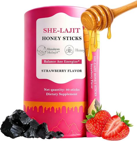 Shilajit Honey Sticks for Women, Natural Energy & Vitality Booster with Shatavari & Saffron, Strawberry Honeysticks for Hormonal Balance, Focus & Stamina, 30 Count in Saudi Arabia