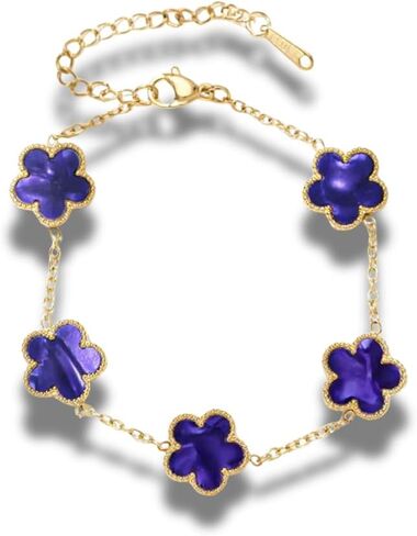 Five Leaf Clover Flower Lotus Women's Fashion Chain Link Floral Motif Bracelet 14k Gold Plated Stainless Steel Adjustable Size in Kuwait