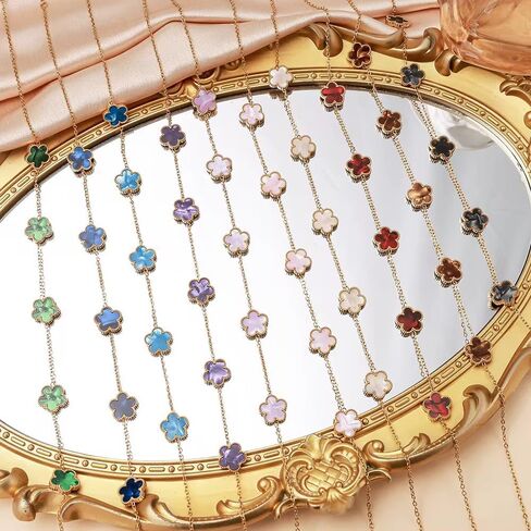 Five Leaf Clover Flower Lotus Women's Fashion Chain Link Floral Motif Bracelet 14k Gold Plated Stainless Steel Adjustable Size in Kuwait