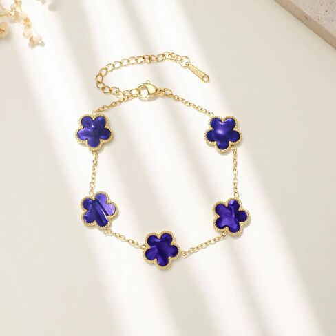 Five Leaf Clover Flower Lotus Women's Fashion Chain Link Floral Motif Bracelet 14k Gold Plated Stainless Steel Adjustable Size in Kuwait