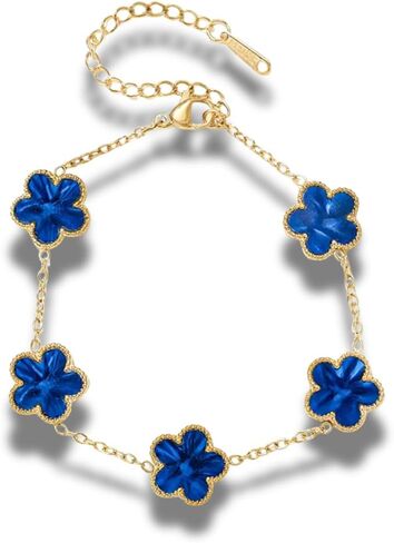 Five Leaf Clover Flower Lotus Women's Fashion Chain Link Floral Motif Bracelet 14k Gold Plated Stainless Steel Adjustable Size in Kuwait
