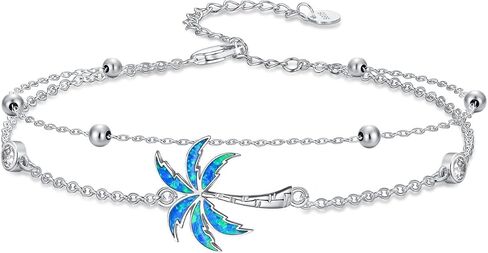 Ocean Sea Animal Bracelets/Anklets for Women 925 Sterling Silver Opal/Turquoise Sea Animal Double Layered Bracelets/Anklets Ocean Beach Themed Jewelry Gifts for Women Her in Saudi Arabia
