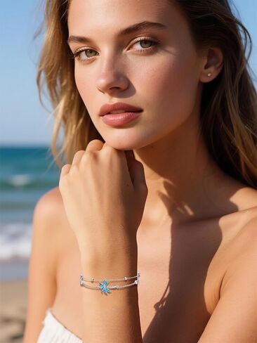 Ocean Sea Animal Bracelets/Anklets for Women 925 Sterling Silver Opal/Turquoise Sea Animal Double Layered Bracelets/Anklets Ocean Beach Themed Jewelry Gifts for Women Her in Saudi Arabia