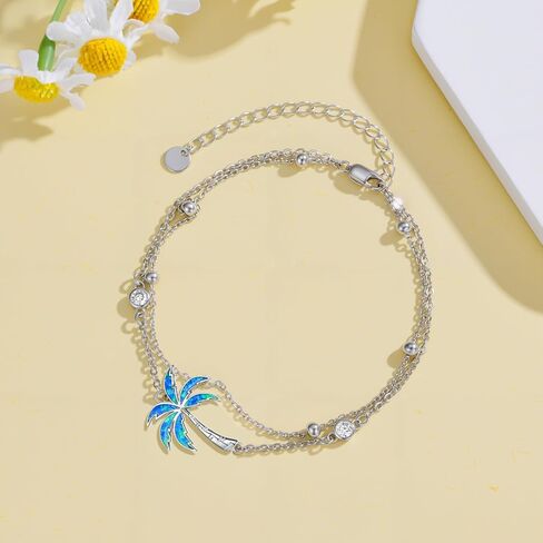 Ocean Sea Animal Bracelets/Anklets for Women 925 Sterling Silver Opal/Turquoise Sea Animal Double Layered Bracelets/Anklets Ocean Beach Themed Jewelry Gifts for Women Her in Saudi Arabia