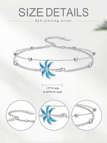 Ocean Sea Animal Bracelets/Anklets for Women 925 Sterling Silver Opal/Turquoise Sea Animal Double Layered Bracelets/Anklets Ocean Beach Themed Jewelry Gifts for Women Her in Saudi Arabia