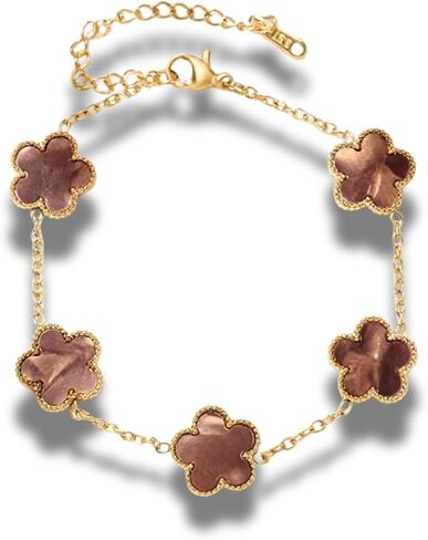 Five Leaf Clover Flower Lotus Women's Fashion Chain Link Floral Motif Bracelet 14k Gold Plated Stainless Steel Adjustable Size in Kuwait