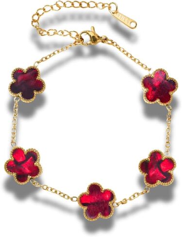 Five Leaf Clover Flower Lotus Women's Fashion Chain Link Floral Motif Bracelet 14k Gold Plated Stainless Steel Adjustable Size in Kuwait