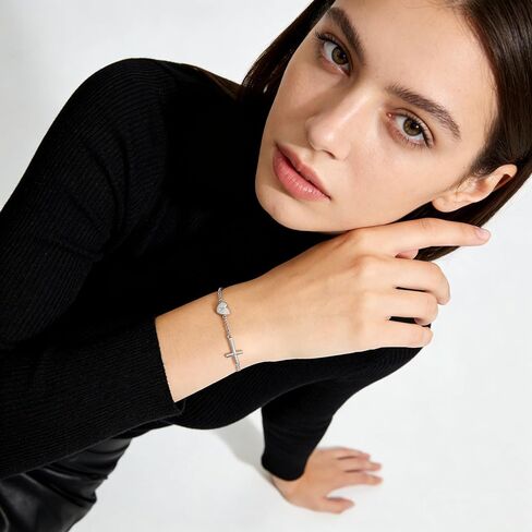 Lunvky 14k Gold Plated Initial Cross Bracelets for Women, Silver Dainty Cute Heart Name Letter Bracelet for Teen Trendy Stuff Confirmation Religious Christian Jewelry Birthday Graduation Gifts in Saudi Arabia