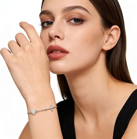 Lunvky 14k Gold Plated Initial Cross Bracelets for Women, Silver Dainty Cute Heart Name Letter Bracelet for Teen Trendy Stuff Confirmation Religious Christian Jewelry Birthday Graduation Gifts in Saudi Arabia