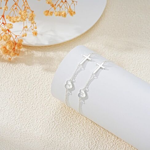 Lunvky 14k Gold Plated Initial Cross Bracelets for Women, Silver Dainty Cute Heart Name Letter Bracelet for Teen Trendy Stuff Confirmation Religious Christian Jewelry Birthday Graduation Gifts in Saudi Arabia