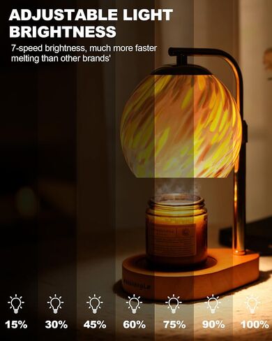 WanshengLe Stained Glass Candle Warmer Lamp Adjustable Height, 7-Level Dimmable Brightness with 2/4/8H Timer, Candle Warmer Light with 2 Bulbs for Women Mom Scented Jar Candles - Gold in Saudi Arabia