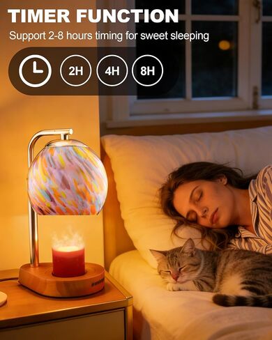 WanshengLe Stained Glass Candle Warmer Lamp Adjustable Height, 7-Level Dimmable Brightness with 2/4/8H Timer, Candle Warmer Light with 2 Bulbs for Women Mom Scented Jar Candles - Gold in Saudi Arabia