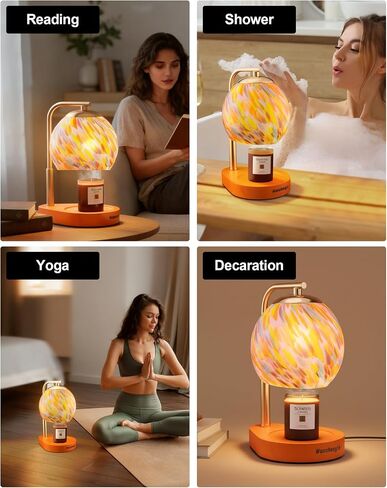 WanshengLe Stained Glass Candle Warmer Lamp Adjustable Height, 7-Level Dimmable Brightness with 2/4/8H Timer, Candle Warmer Light with 2 Bulbs for Women Mom Scented Jar Candles - Gold in Saudi Arabia