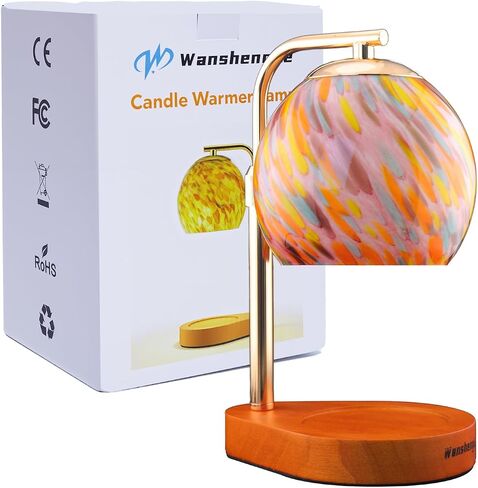 WanshengLe Stained Glass Candle Warmer Lamp Adjustable Height, 7-Level Dimmable Brightness with 2/4/8H Timer, Candle Warmer Light with 2 Bulbs for Women Mom Scented Jar Candles - Gold in Saudi Arabia
