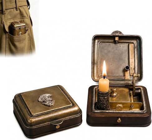 19th Pocket Candle Box, 19th Century Mechanical Candle Box, Vintage Portable Wind-Up Candles Holder with Snuffer, Brass Travel Lantern for Home, Desk Decor & Collectors in Kuwait