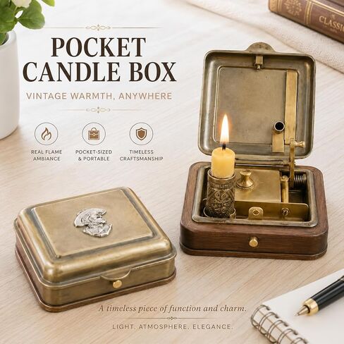 19th Pocket Candle Box, 19th Century Mechanical Candle Box, Vintage Portable Wind-Up Candles Holder with Snuffer, Brass Travel Lantern for Home, Desk Decor & Collectors in Kuwait