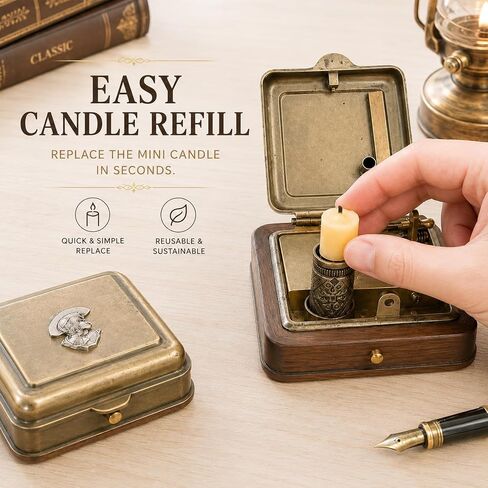 19th Pocket Candle Box, 19th Century Mechanical Candle Box, Vintage Portable Wind-Up Candles Holder with Snuffer, Brass Travel Lantern for Home, Desk Decor & Collectors in Kuwait