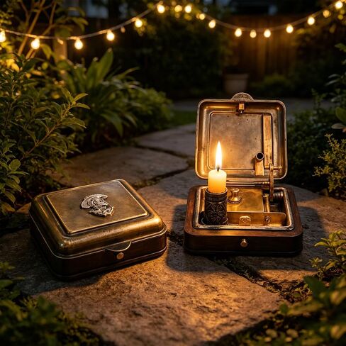 19th Pocket Candle Box, 19th Century Mechanical Candle Box, Vintage Portable Wind-Up Candles Holder with Snuffer, Brass Travel Lantern for Home, Desk Decor & Collectors in Kuwait