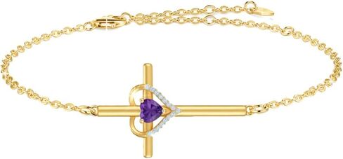 18K Yellow Gold Cross Birthstone Bracelet Adjustable 12 Months Religious Cross Birthstone Bracelet Christian Jewelry Gifts for Women Mom Her,with 7"+2" chain in Saudi Arabia