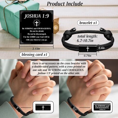 Bible Verse Adjustable Rope Cross Bracelet, Christian Catholic Valentine Easter Baptism First Communion Confirmation Gifts for Him Teens Husband Friends Thanksgiving Christmas Stocking Stuffers in Saudi Arabia