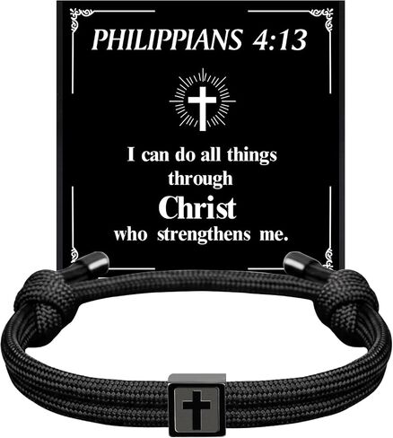 Bible Verse Adjustable Rope Cross Bracelet, Christian Catholic Valentine Easter Baptism First Communion Confirmation Gifts for Him Teens Husband Friends Thanksgiving Christmas Stocking Stuffers in Saudi Arabia