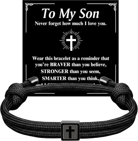 Bible Verse Adjustable Rope Cross Bracelet, Christian Catholic Valentine Easter Baptism First Communion Confirmation Gifts for Him Teens Husband Friends Thanksgiving Christmas Stocking Stuffers in Saudi Arabia