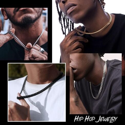 ChainsHouse Black Mens Cuban Bracelet 12mm 21cm and Miami Cuban Chain 6mm 18 Inch in Kuwait