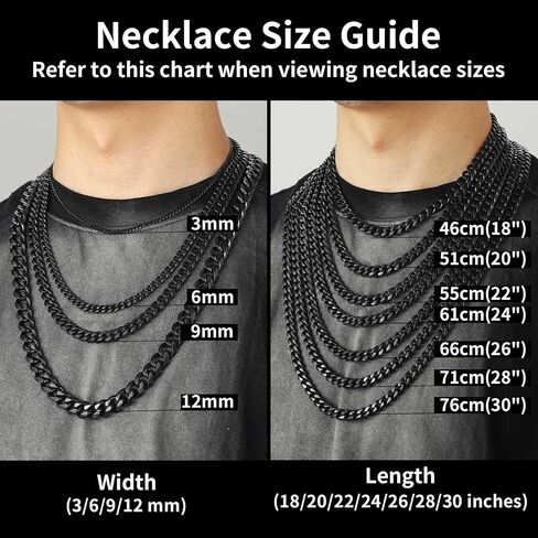 ChainsHouse Black Mens Cuban Bracelet 12mm 21cm and Miami Cuban Chain 6mm 18 Inch in Kuwait