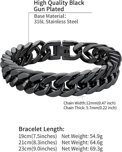 ChainsHouse Black Mens Cuban Bracelet 12mm 21cm and Miami Cuban Chain 6mm 18 Inch in Kuwait