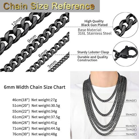 ChainsHouse Black Mens Cuban Bracelet 12mm 21cm and Miami Cuban Chain 6mm 18 Inch in Kuwait