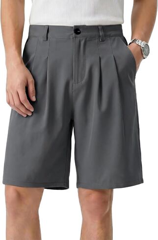 Heyfanee Mens Baggy Shorts Loose Fit Pleated Dress Shorts for Men Elastic Waist 9 Inch Inseam in Saudi Arabia