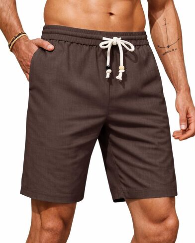 Men Linen Knee Shorts Casual Beach Shorts with Pockets(S-XXL) in Kuwait