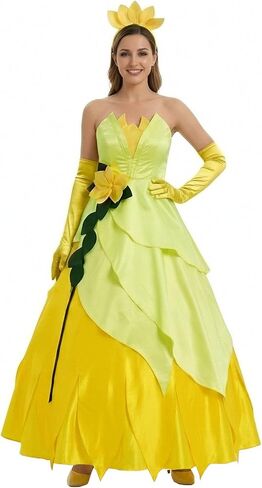 Princess Tiana Costume for Women Fairy Dress Adult Fancy Halloween Cosplay Fancy Dress Up Ball Gown with Headband in Saudi Arabia