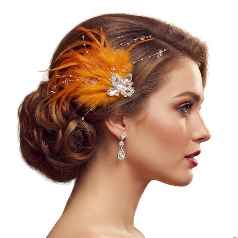 Roaring 1920s Art Deco Feather Headpiece | Gatsby Women’s Hair Accessory, Vintage Fashion Headpiece, Perfect for Tea Parties, Cocktail Parties, Weddings, and Various Occasions.(Burgundy) in Kuwait
