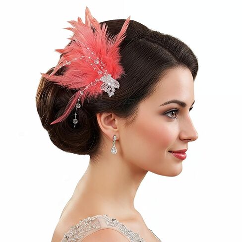 Roaring 1920s Art Deco Feather Headpiece | Gatsby Women’s Hair Accessory, Vintage Fashion Headpiece, Perfect for Tea Parties, Cocktail Parties, Weddings, and Various Occasions.(Burgundy) in Kuwait