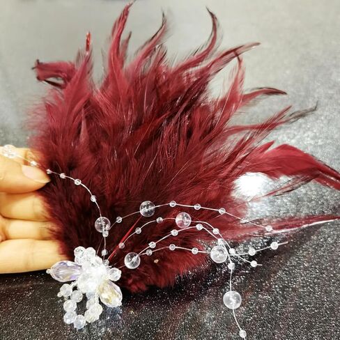 Roaring 1920s Art Deco Feather Headpiece | Gatsby Women’s Hair Accessory, Vintage Fashion Headpiece, Perfect for Tea Parties, Cocktail Parties, Weddings, and Various Occasions.(Burgundy) in Kuwait