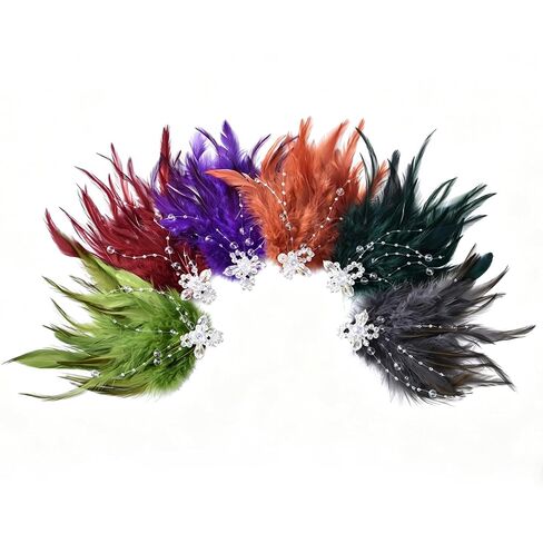 Roaring 1920s Art Deco Feather Headpiece | Gatsby Women’s Hair Accessory, Vintage Fashion Headpiece, Perfect for Tea Parties, Cocktail Parties, Weddings, and Various Occasions.(Burgundy) in Kuwait