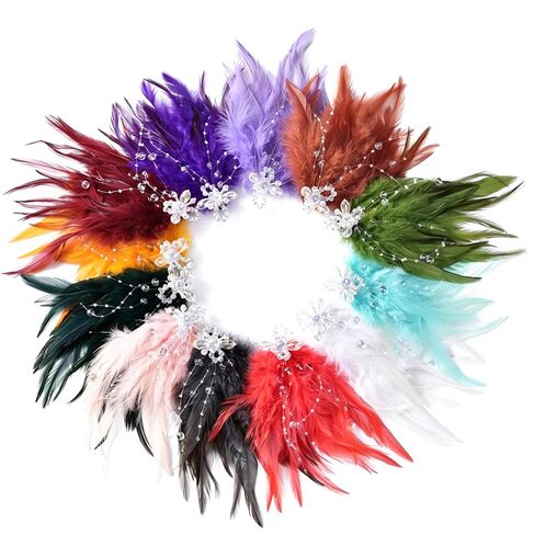 Roaring 1920s Art Deco Feather Headpiece | Gatsby Women’s Hair Accessory, Vintage Fashion Headpiece, Perfect for Tea Parties, Cocktail Parties, Weddings, and Various Occasions.(Burgundy) in Kuwait