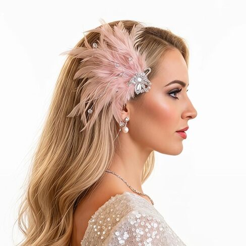 Roaring 1920s Art Deco Feather Headpiece | Gatsby Women’s Hair Accessory, Vintage Fashion Headpiece, Perfect for Tea Parties, Cocktail Parties, Weddings, and Various Occasions.(Burgundy) in Kuwait