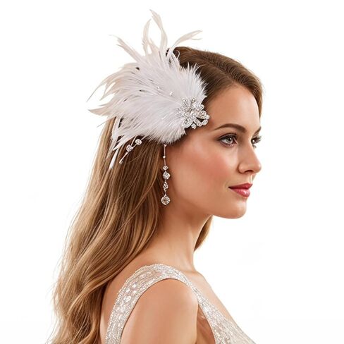 Roaring 1920s Art Deco Feather Headpiece | Gatsby Women’s Hair Accessory, Vintage Fashion Headpiece, Perfect for Tea Parties, Cocktail Parties, Weddings, and Various Occasions.(Burgundy) in Kuwait