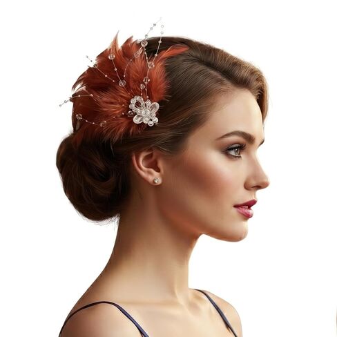 Roaring 1920s Art Deco Feather Headpiece | Gatsby Women’s Hair Accessory, Vintage Fashion Headpiece, Perfect for Tea Parties, Cocktail Parties, Weddings, and Various Occasions.(Burgundy) in Kuwait