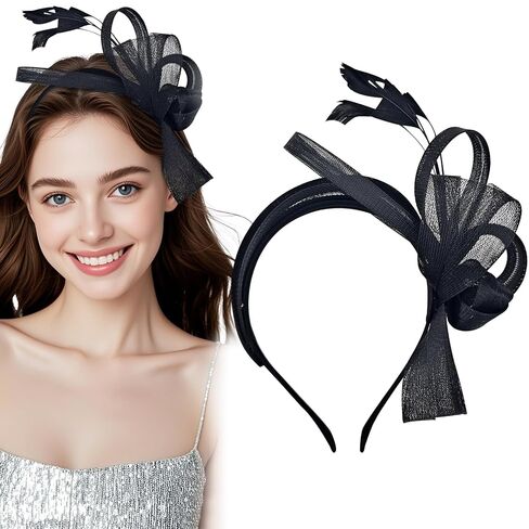 Fascinators Hats with Feather for Women Tea Party Headband Flower Cocktail Mesh Feathers Hair Clip Headwear for Girls and Women (Back) in Saudi Arabia