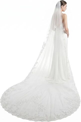 118" Cathedral 1 Tier Soft Tulle Long Wedding Veil with Metal Comb for Women, Bride, Wedding Ceremony, White in Saudi Arabia