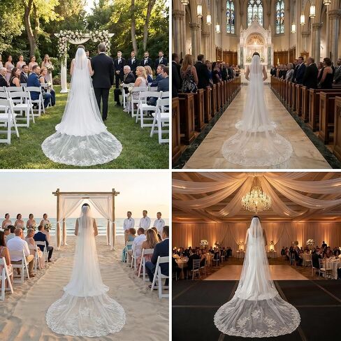 118" Cathedral 1 Tier Soft Tulle Long Wedding Veil with Metal Comb for Women, Bride, Wedding Ceremony, White in Saudi Arabia