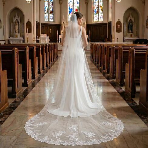 118" Cathedral 1 Tier Soft Tulle Long Wedding Veil with Metal Comb for Women, Bride, Wedding Ceremony, White in Saudi Arabia