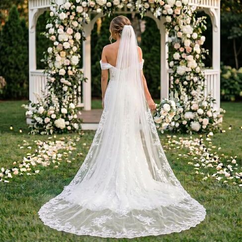 118" Cathedral 1 Tier Soft Tulle Long Wedding Veil with Metal Comb for Women, Bride, Wedding Ceremony, White in Saudi Arabia