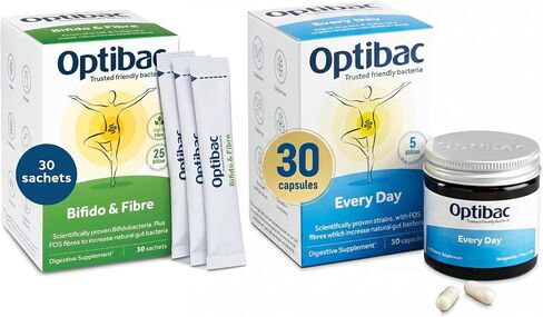 Powder with Bifidobacteria & Fibre (30 Sachets) & Probiotics for Digestive Health (30 Capsules) Bundle | 25B CFU + 4 g FOS Fibre | 6 Strain Probiotic with 5B Live Cultures in Saudi Arabia