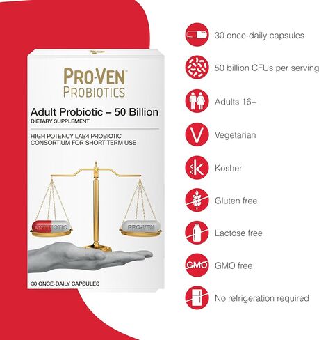Pro-Ven Daily Probiotics for Women & Men | 50 Billion CFU | Digestive & Immune Support | High Strength Acidophilus Probiotic | 30 Capsules | Vegetarian, Gluten & Lactose Free in Saudi Arabia