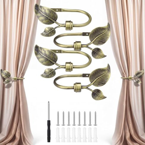 4 Pcs Metal Leaf Curtain Tieback Holdbacks Farmhouse Decorative Leaf Window Curtain Hooks with Screws for Wall Draperies Cottage Finish Living Room Office in Saudi Arabia