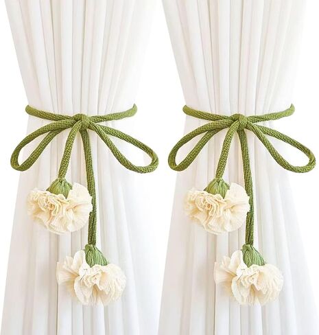 Handmade Curtains Tiebacks, Boho Flower Curtain Tie Backs Curtain Holder Tie Backs for Curtains Braided,Cute Flower Curtain Ties Decorative Rope for Bedroom Window Treatment (Orange) in Saudi Arabia